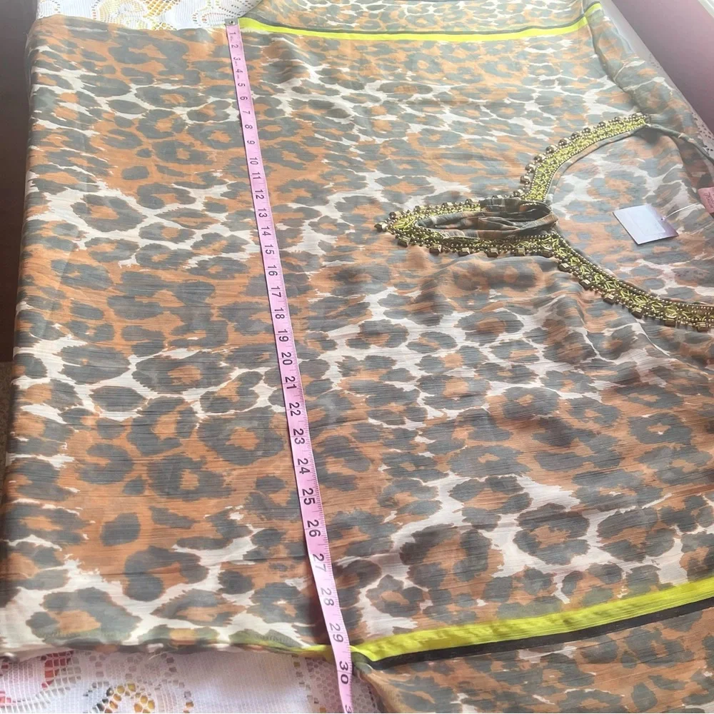NWT Theodora Callum key lime brown leopard pattern swim cover up, one size - Picture 12 of 13